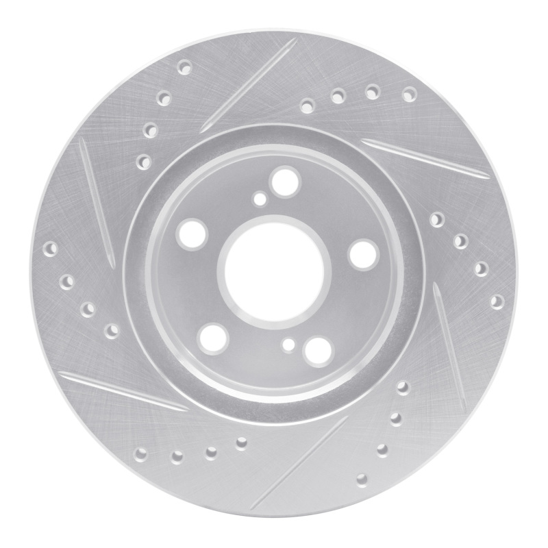 Toyota Prius Brake Rotor (1) - Front Right - R1 Concepts - Drilled & Slotted - Silver - `04-`09